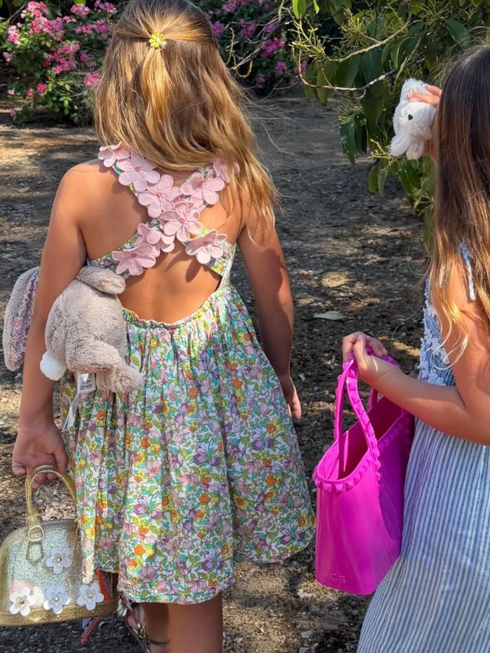 Mini Boden Girls Floral Sundress with Pink Strap Detail & Pastel Flowers 6-7 yea